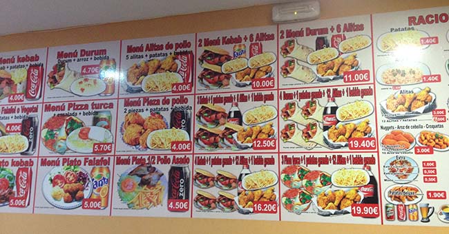 menu doner kebab delicias